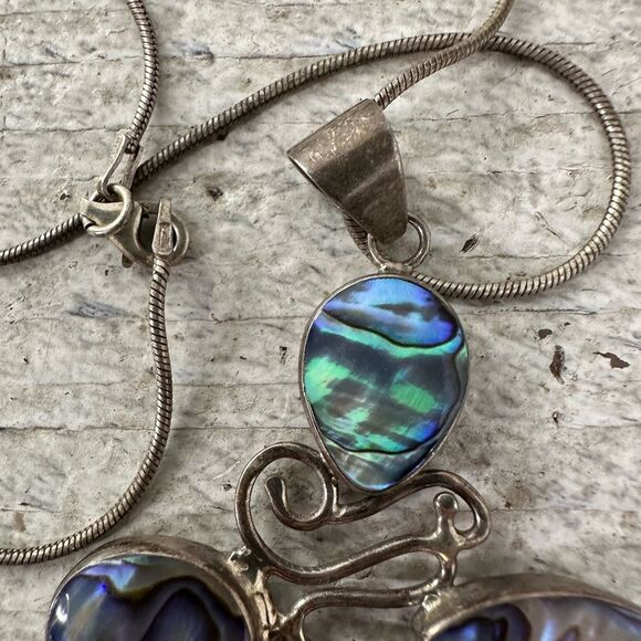 Vintage Modernist Sterling And Abalone Necklace - Picture 6 of 9